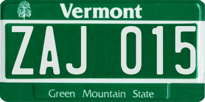 VT license plate ZAJ015