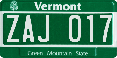 VT license plate ZAJ017