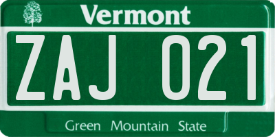 VT license plate ZAJ021