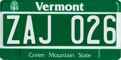 VT license plate ZAJ026