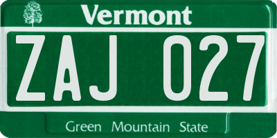 VT license plate ZAJ027