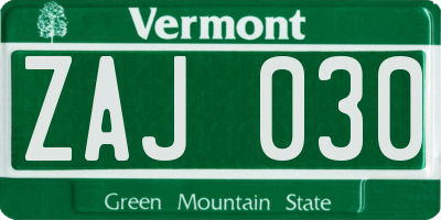 VT license plate ZAJ030