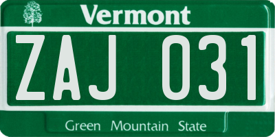 VT license plate ZAJ031