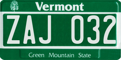VT license plate ZAJ032