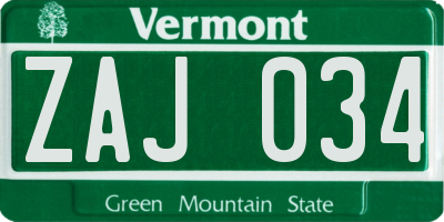 VT license plate ZAJ034