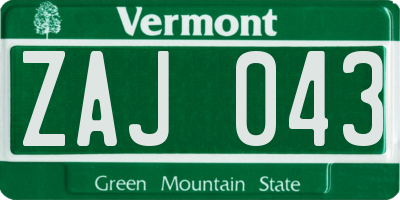 VT license plate ZAJ043