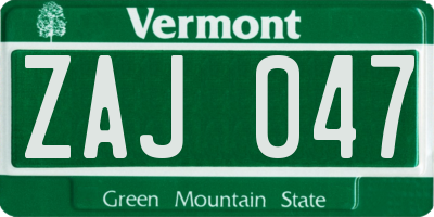 VT license plate ZAJ047