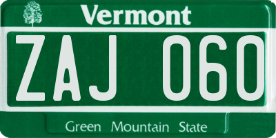 VT license plate ZAJ060
