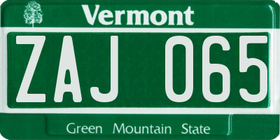 VT license plate ZAJ065