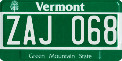 VT license plate ZAJ068