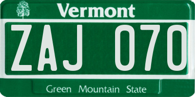 VT license plate ZAJ070