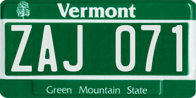 VT license plate ZAJ071