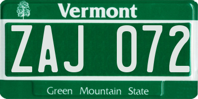 VT license plate ZAJ072