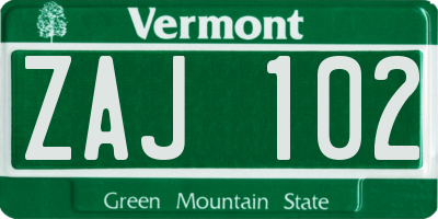 VT license plate ZAJ102