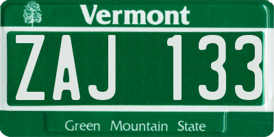 VT license plate ZAJ133