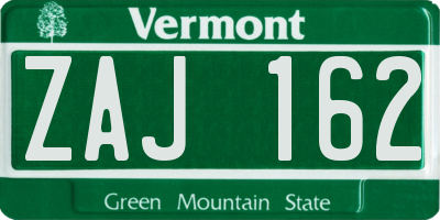 VT license plate ZAJ162