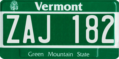 VT license plate ZAJ182