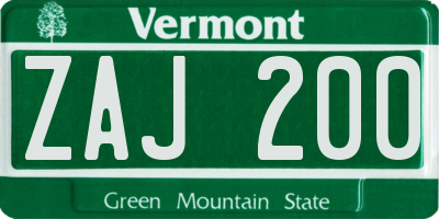 VT license plate ZAJ200