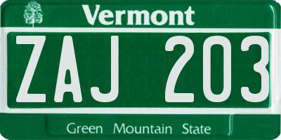 VT license plate ZAJ203
