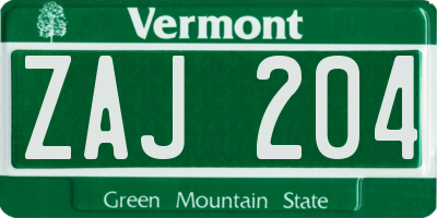 VT license plate ZAJ204