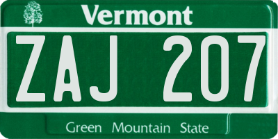 VT license plate ZAJ207