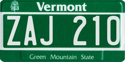 VT license plate ZAJ210