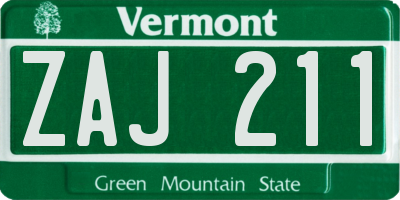 VT license plate ZAJ211