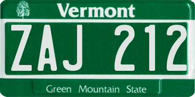VT license plate ZAJ212