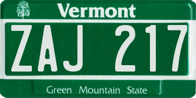 VT license plate ZAJ217