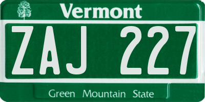 VT license plate ZAJ227