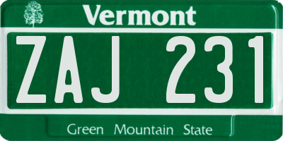 VT license plate ZAJ231