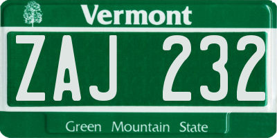 VT license plate ZAJ232