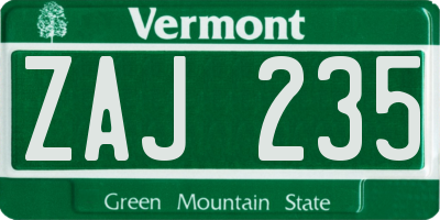 VT license plate ZAJ235