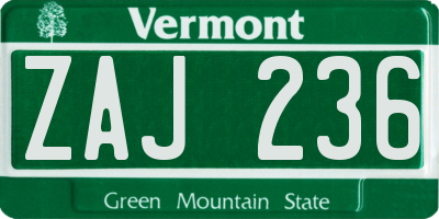 VT license plate ZAJ236