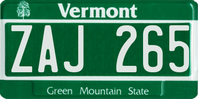 VT license plate ZAJ265