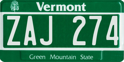 VT license plate ZAJ274