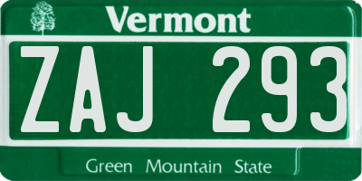 VT license plate ZAJ293