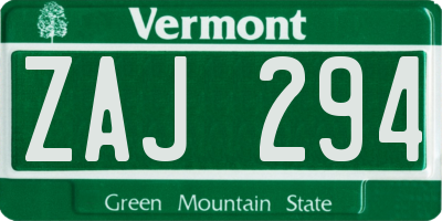 VT license plate ZAJ294