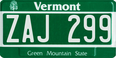 VT license plate ZAJ299