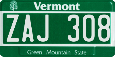VT license plate ZAJ308