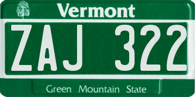 VT license plate ZAJ322