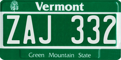 VT license plate ZAJ332