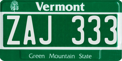 VT license plate ZAJ333