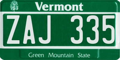 VT license plate ZAJ335