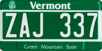 VT license plate ZAJ337