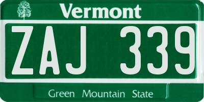 VT license plate ZAJ339