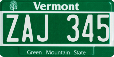 VT license plate ZAJ345