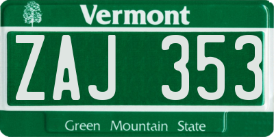VT license plate ZAJ353