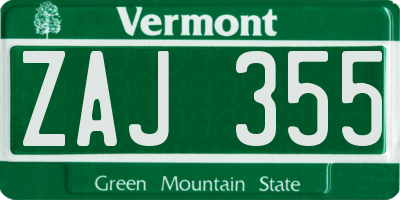 VT license plate ZAJ355