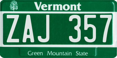 VT license plate ZAJ357